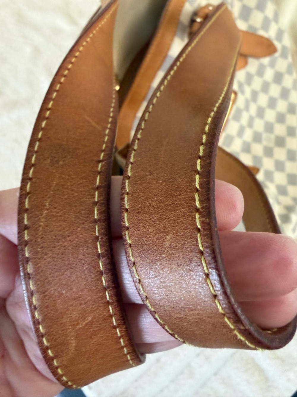 Louis Vuitton Damier Azur Hampstead MM Canvas Tote with Tan Leather Trim - Picture 8 of 12